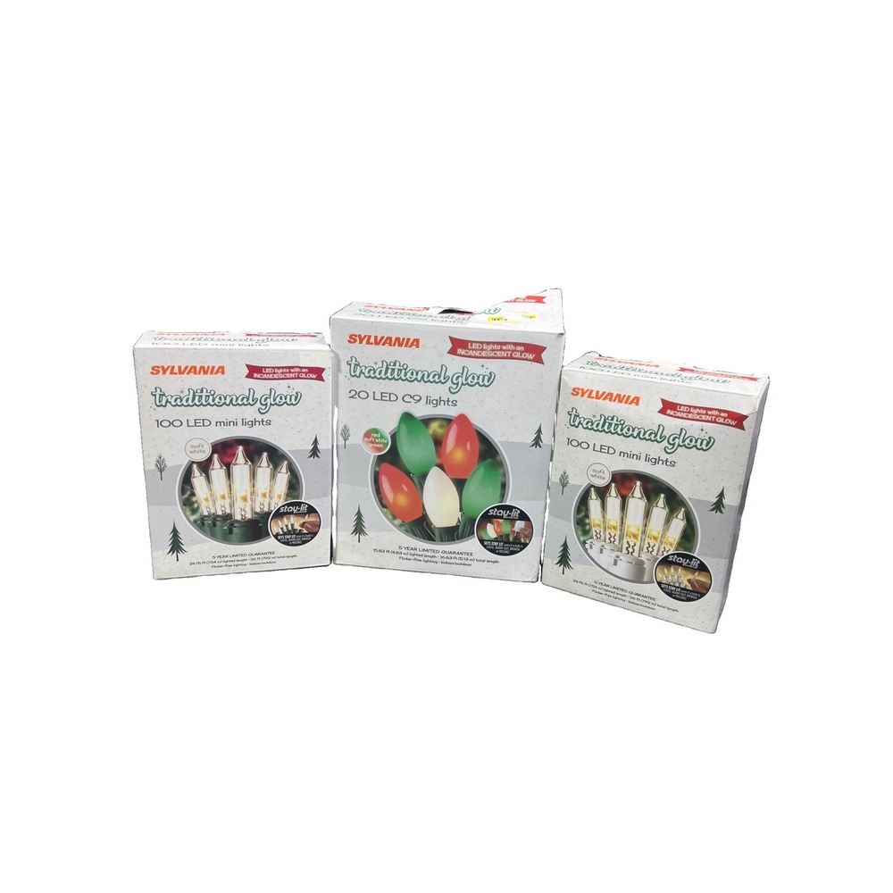 Sylvania Christmas Lights 100/20 Glow LED Mini Soft White Big Color 26ft In/Out